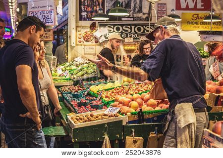 Pikes Place Farmers Market In Seattle, Usa