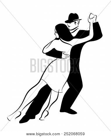 Tango Dance Isolated: Design Of Young Couple Dancing Tango