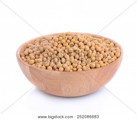 Soybeans In Wood Cup Isolated On White Background
