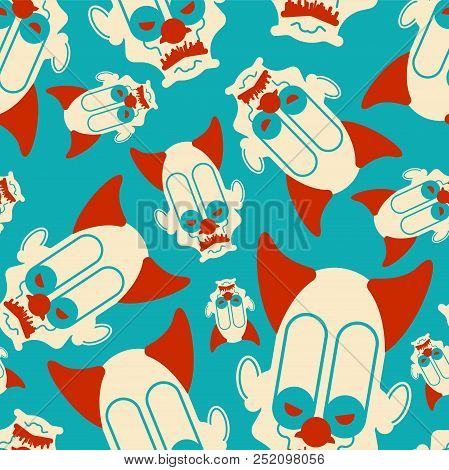 Scary Clown Pattern Seamless. Terrible Ornament. Nightmare Background Vector