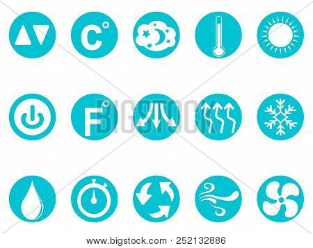 Isolated Air Conditioner Round Button Icons Set From White Background
