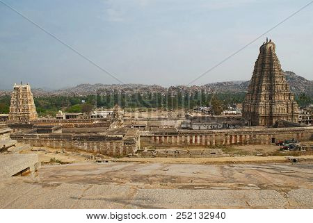 Virupaksha Temple, Hampi, Karnataka. North Side View From Hemakuta Hill. Sacred Center. The East Fac