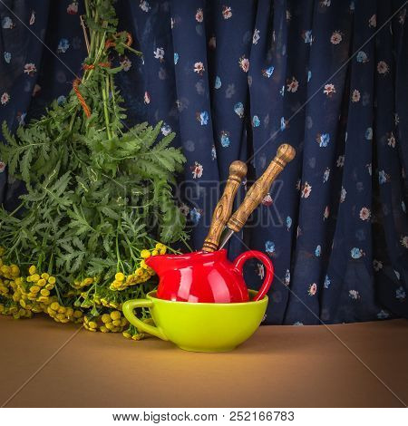 Autumn Still Life With Ceramic Kitchenware In Vibrant Colors