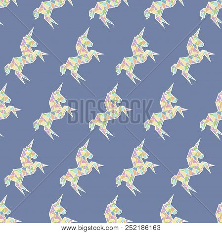 Unicorn Origami Colorful Rainbow Polygonal Style Pattern.