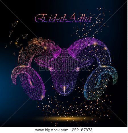 Muslim Holiday Eid Al-adha. Polygonal Colorful Ram For Kurban Bayrami. Holy Month. Vector Illustrati