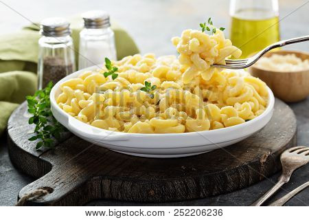 Macaroni And Cheese On A White Plate