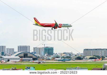 Ho Chi Minh City, Vietnam - July 29th, 2018: Vietjet Air Airbus A321 Landing At Tan Son Nhat Interna