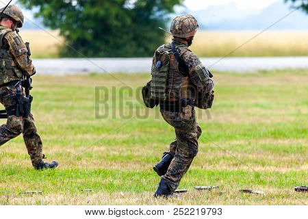 Feldkirchen / Germany - June 9, 2018: German Soldier On An Exercise At Open Day On Day Of The Bundes