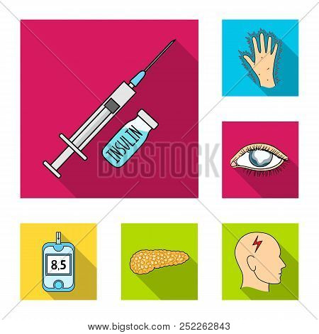 Diabetes Flat Icons In Set Collection For Design. Treatment Of Diabetes Vector Symbol Stock Web Illu