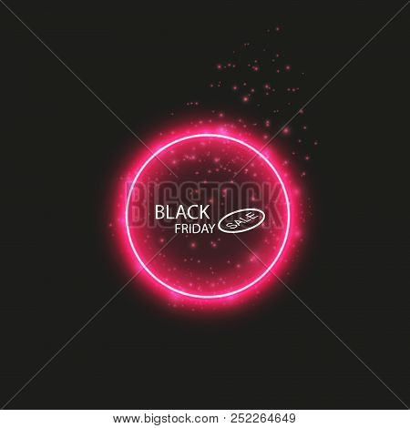 Black Friday Sale Glowing Neon Sign On The Red Background. Light Vector Background For Your Advertis