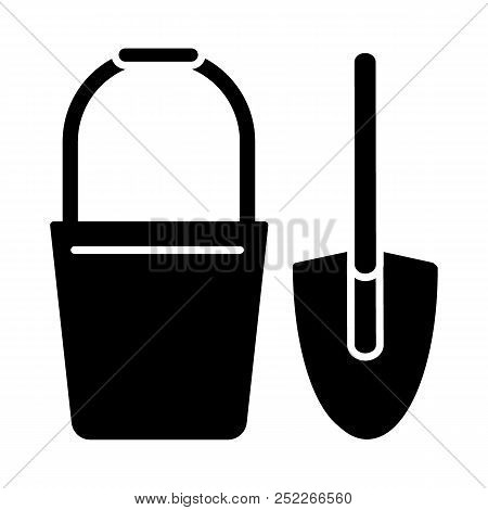 Bucket And Spade Solid Icon. Vector Illustration Isolated On White. Glyph Style Design, Designed For