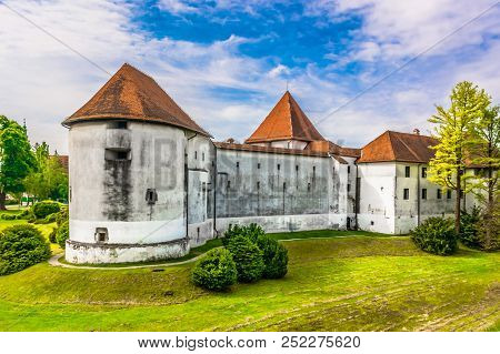 Scenic View At Old Town Castle In Famous Varazdin Place, Northern Croatia.
