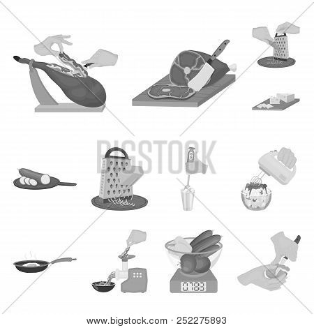 Cooking Food Monochrome Icons In Set Collection For Design. Kitchen, Equipment And Tools Vector Symb