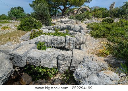 Ruins On Mountain Near Mediterranean Sea Around Akyar Region. Narlikuyu. Mersin. Turkey