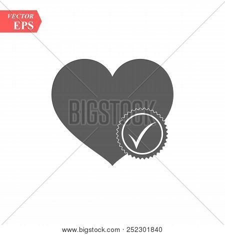 Heart With Yes Check Mark. Vector Illustration. Gray Heart With Check Mark On Light Background.