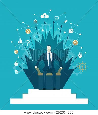 Throne Of Business Games. Concept Illustration Represents Of Power And Control