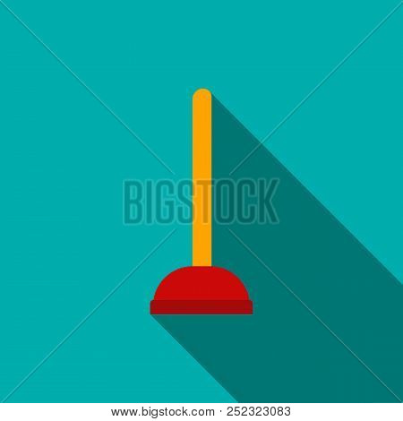 Red Cup Plunger Icon In Flat Style On A Turquoise Background