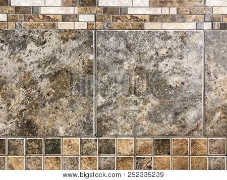 big and small ceramic tiles made of natural stone for wall or floor tiling in bathroom or kitchen.Marble texture on white marbled tile, closeup photo on marbled tile surface on marbled floor show marble tile texture, black and white image, pattern backgro