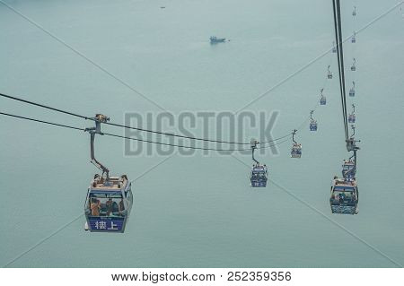 Hong Kong - May 4,2018 : The Ngong Ping 360 Cable Car From Tung Chung Station To Ngong Ping Village 