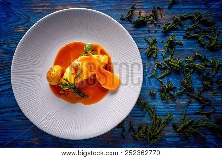 monkfish rape recipe with codium seaweed potato and turnip from Mediterranean