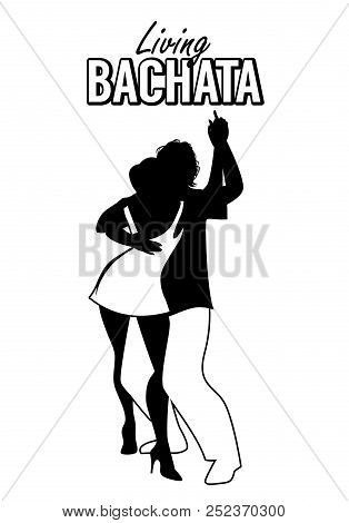 Black Silhouette Of A Couple Dancing Bachata, Kizomba, Merengue Or Salsa