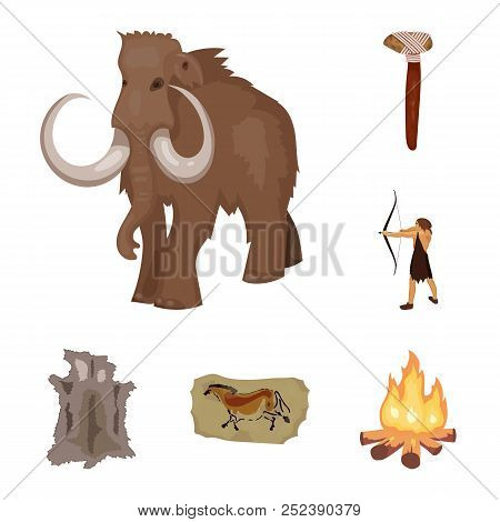 Life In The Stone Age Cartoon Icons In Set Collection For Design. Ancient People Vector Symbol Stock