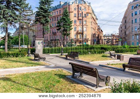 Russia, Saint-petersburg - June 19, 2018: Academician Likhachev Square In St. Petersburg. Russian Me