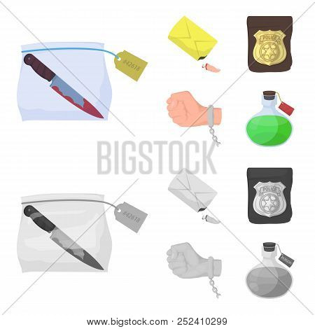 The Detective Badge, The Handcuff On The Criminal Hand, The Stump Of The Finger In The Bag, The Flas