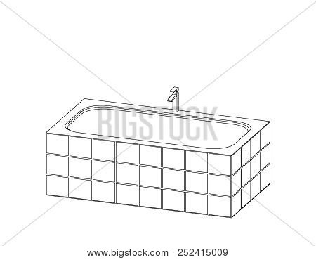 Modern Bathtub. Isolated On White Background.vector Outline Illustration. Dimetric Projection.