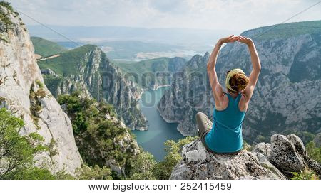 Sahinkaya, Turkey - June 2018: Woman Overlooking Sahinkaya Canyon In Vezirkopru District Of Samsun W