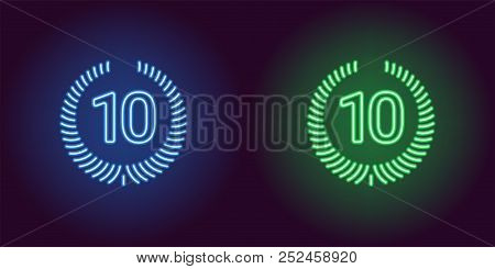 Neon Tenth Place In Blue And Green Color. Vector Illustration Icon Of Tenth Position In Glowing Neon