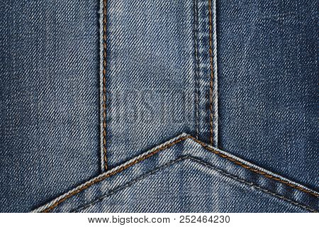 Neat Stitching On The Pocket Of Blue Denim Jeans