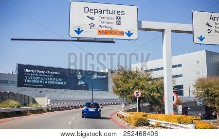 Johannesburg, South Africa, 1 August - 2018: Departures Entrance To International Airport.