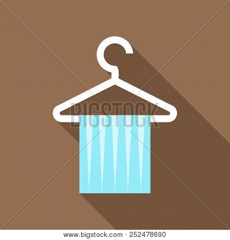Blue Scarf On Coat Hanger Icon In Flat Style On A Brown Background