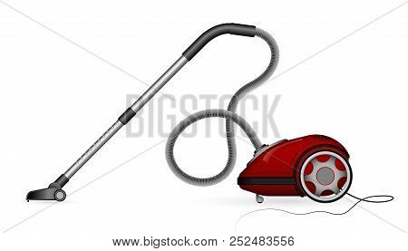 A Modern Vacuum Cleaner Is A Side View. 3d View. Traced Details. Hose With A Brush.