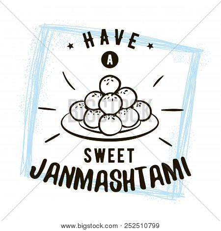 Happy Janmashtami. Vector Logo Design. Usable As Background, Banner, Greeting Card, T-shirt, Print. 