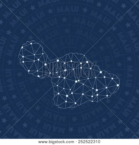 Maui Network, Constellation Style Island Map. Creative Space Style, Modern Design. Maui Network Map