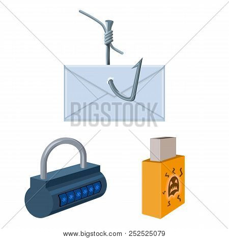 Hacker And Hacking Cartoon Icons In Set Collection For Design. Hacker And Equipment Vector Symbol St