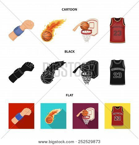 Basketball And Attributes Cartoon, Black, Flat Icons In Set Collection For Design.basketball Player 