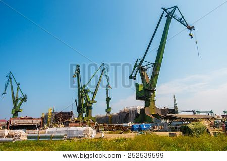 Gdansk, Poland - August, 2018 : Gdansk Shipyard By Vistula River, The Birthplace Of Polish Solidarit