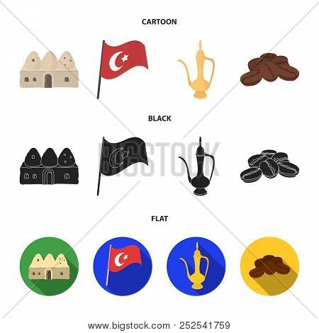 House Hive, National Flag, Coffee Pot Copper, Grains Coffee.turkey Set Collection Icons In Cartoon, 