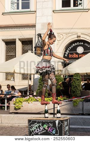 Cracow, Poland - July 5, 2018: Performance Of The Happy Hour Show Performed By Duo Looky From Israel