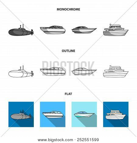 A Military Submarine, A Speedboat, A Pleasure Boat And A Spirit Boat.ships And Water Transport Set C
