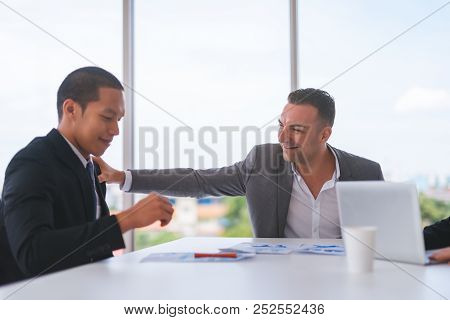 Businessman Was Given Appreciate And Compliments From His Boss Who Successfully Worked.