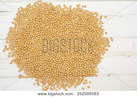 Lot Of Whole Raw Chickpeas Kabuli Variety Stack Flatlay On Grey Wood