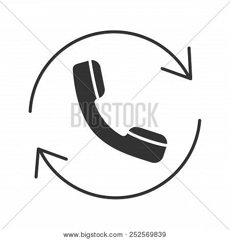 Calling Glyph Icon. Call Back Service. Circle Arrow With Handset Inside. Silhouette Symbol. Negative