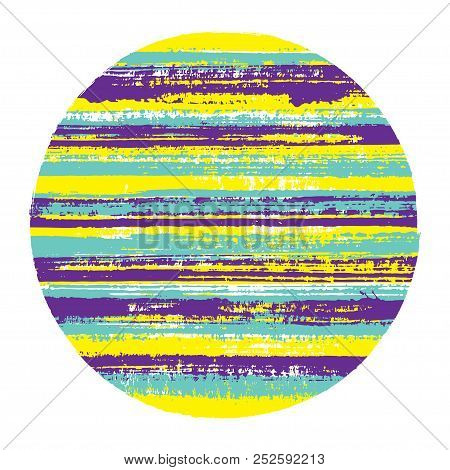 Abrupt Circle Vector Geometric Shape With Striped Texture Of Paint Horizontal Lines. Old Paint Textu
