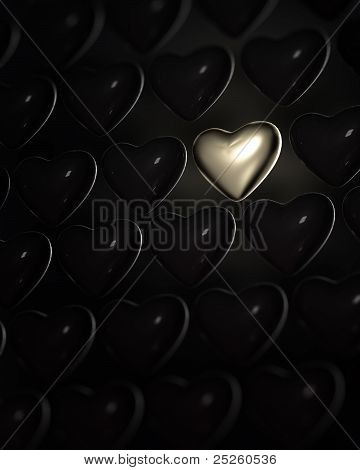 Cuore d'oro lucido, circondato da cuori scuro