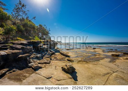 Sunny view of Shelly Beach at Caloundra, Sunshine Coast, Queensland, Australia