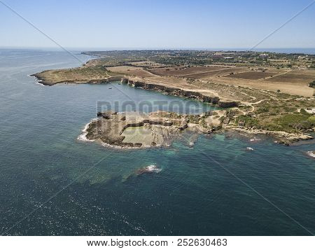 Aerial View Of Scenic Coastline Of Plemmirio Natural Reserve In Sicily, Italy